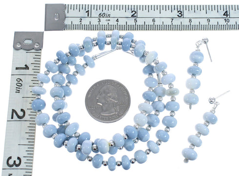 22" Blue Lace Agate Bead Necklace and Earrings Set KX121113